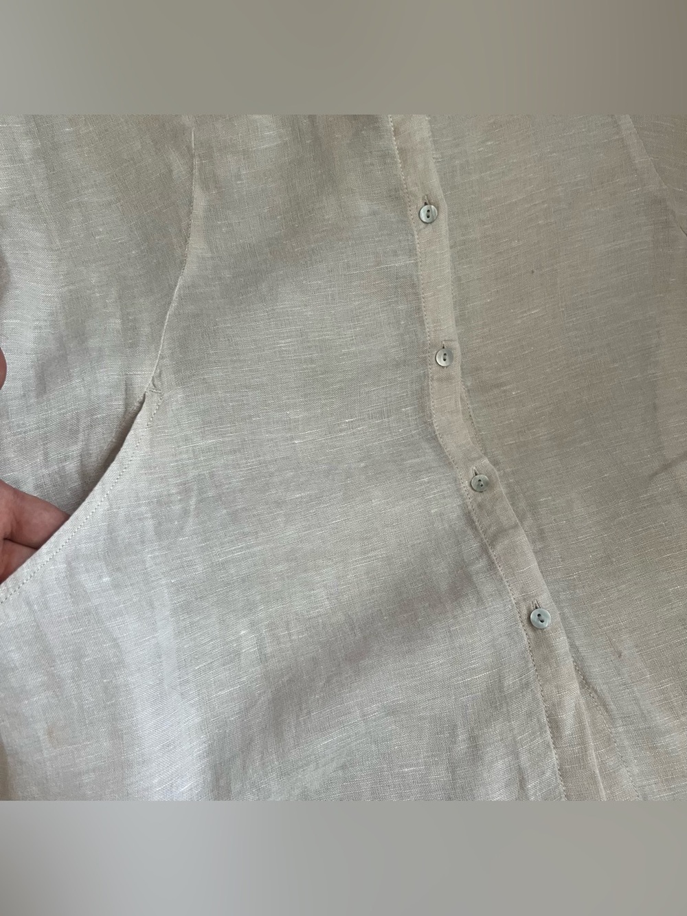 Sigrid Olsen 100% Linen Top Light Beige Taupe Button-Front Tunic Pockets Sz M - Picture 7 of 7